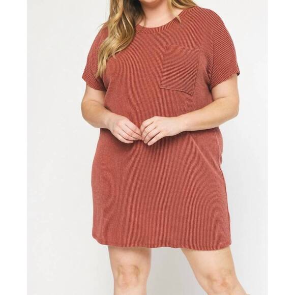 ENTRO Dresses & Skirts - NEW ENTRO ribbed mini dress - plus in rust